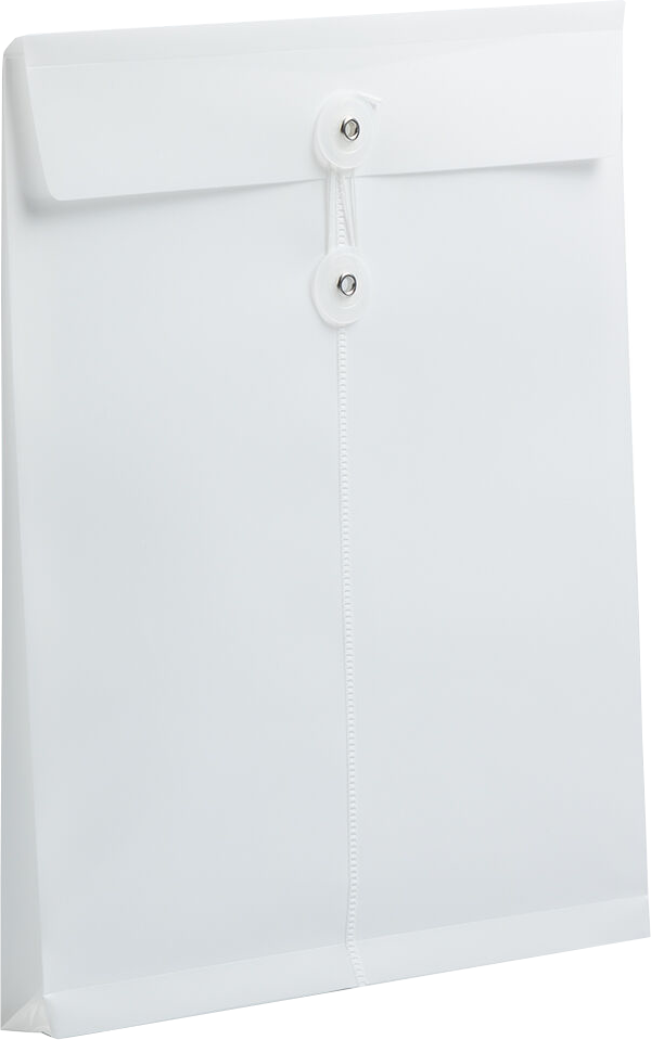 White Letter Open End Plastic Envelopes (9 3/4 x 13) with Button & String