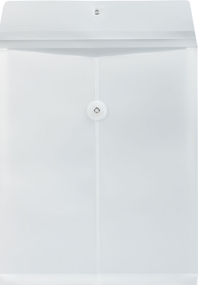 White Letter Open End Plastic Envelopes (9 3/4 x 13) with Button & String