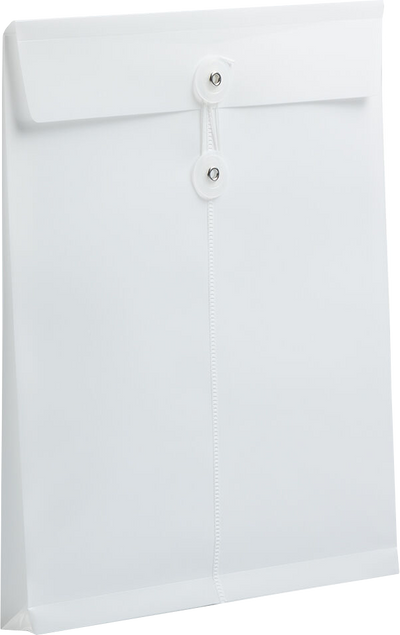 White Letter Open End Plastic Envelopes (9 3/4 x 13) with Button & String