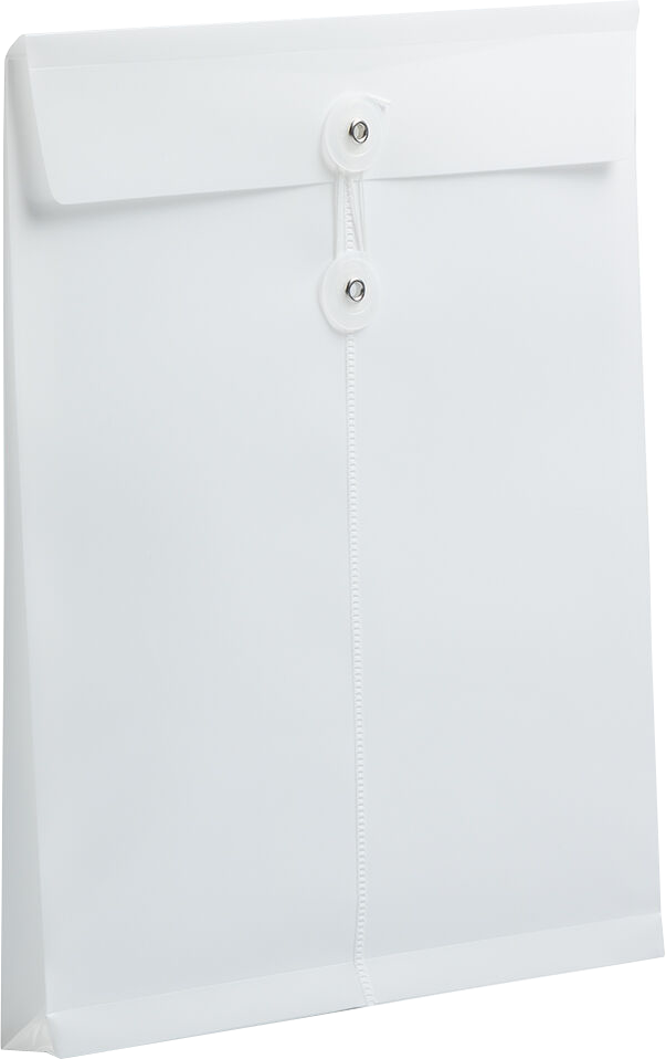 White Letter Open End Plastic Envelopes (9 3/4 x 13) with Button & String