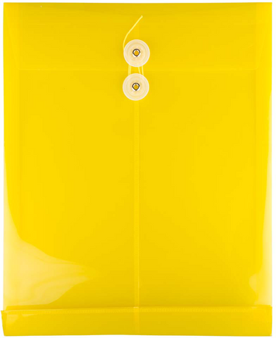Yellow Letter Open End Plastic Envelopes (9 3/4 x 13) with Button & String