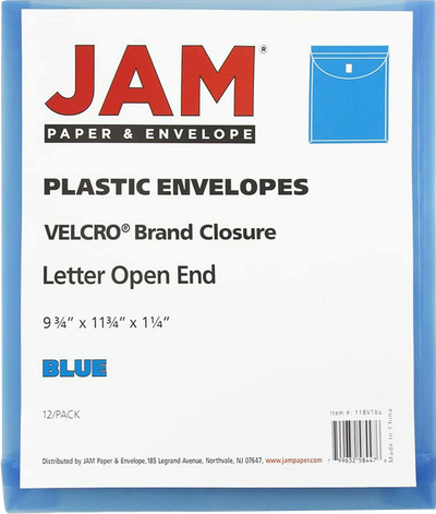 Blue Letter Open End with 1" Expansion Plastic Envelopes (9 3/4 x 11 3/4) with Hook and Loop Closure