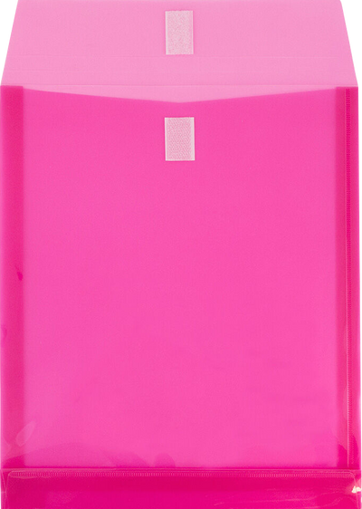 Fuchsia Pink Letter Open End with 1" Expansion Plastic Envelopes (9 3/4 x 11 3/4) with Hook and Loop Closure