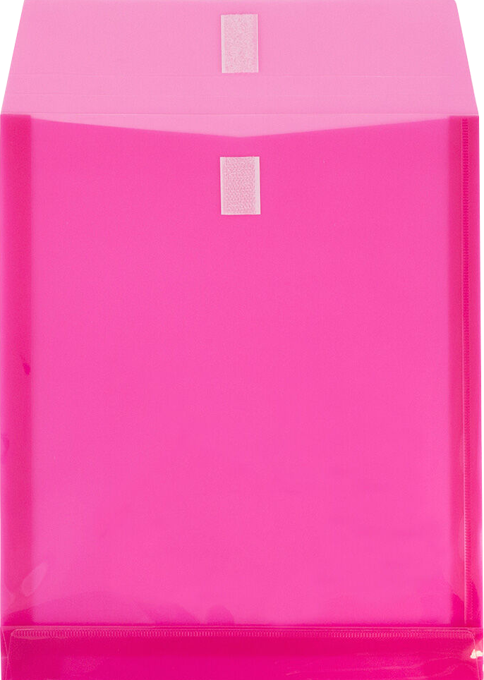 Fuchsia Pink Letter Open End with 1" Expansion Plastic Envelopes (9 3/4 x 11 3/4) with Hook and Loop Closure