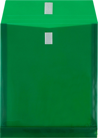 Green Letter Open End with 1" Expansion Plastic Envelopes (9 3/4 x 11 3/4) with Hook and Loop Closure