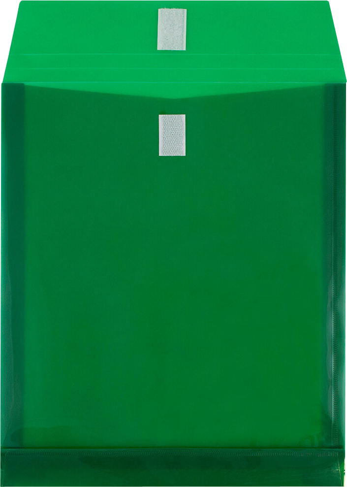Green Letter Open End with 1" Expansion Plastic Envelopes (9 3/4 x 11 3/4) with Hook and Loop Closure