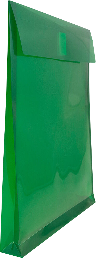 Green Letter Open End with 1" Expansion Plastic Envelopes (9 3/4 x 11 3/4) with Hook and Loop Closure