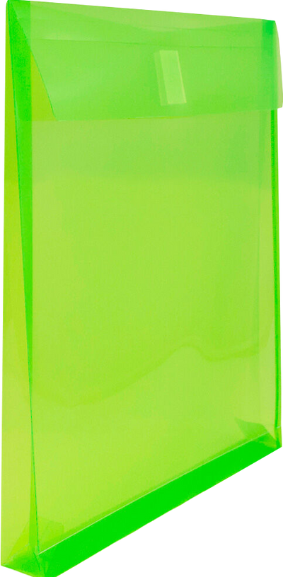Lime Green Letter Open End with 1" Expansion Plastic Envelopes (9 3/4 x 11 3/4) with Hook and Loop Closure
