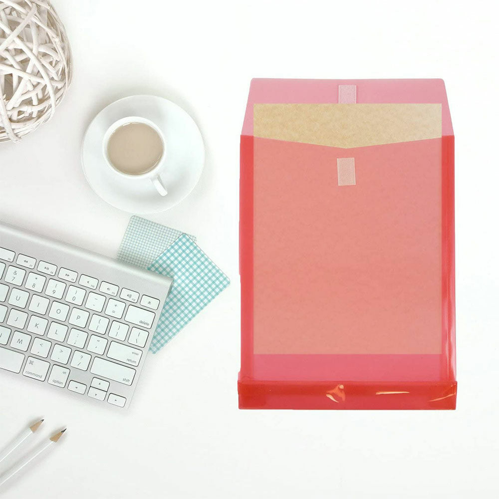 Red Letter Open End with 1" Expansion Plastic Envelopes (9 3/4 x 11 3/4) with Hook and Loop Closure