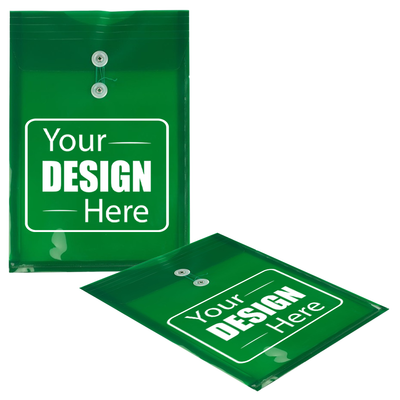 Green Legal Open End Plastic Envelopes (9 3/4 x 14 1/2) with Button & String