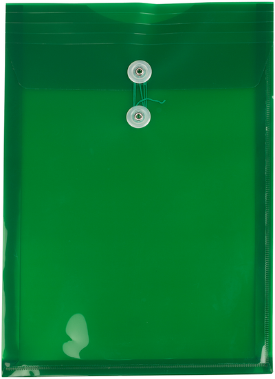 Green Legal Open End Plastic Envelopes (9 3/4 x 14 1/2) with Button & String