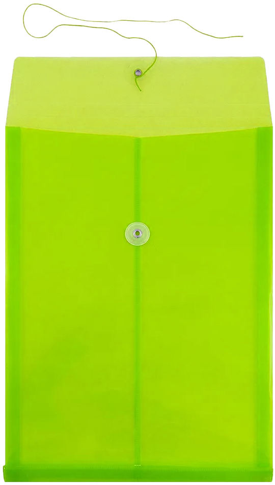 Lime Green Legal Open End Plastic Envelopes (9 3/4 x 14 1/2) with Button & String