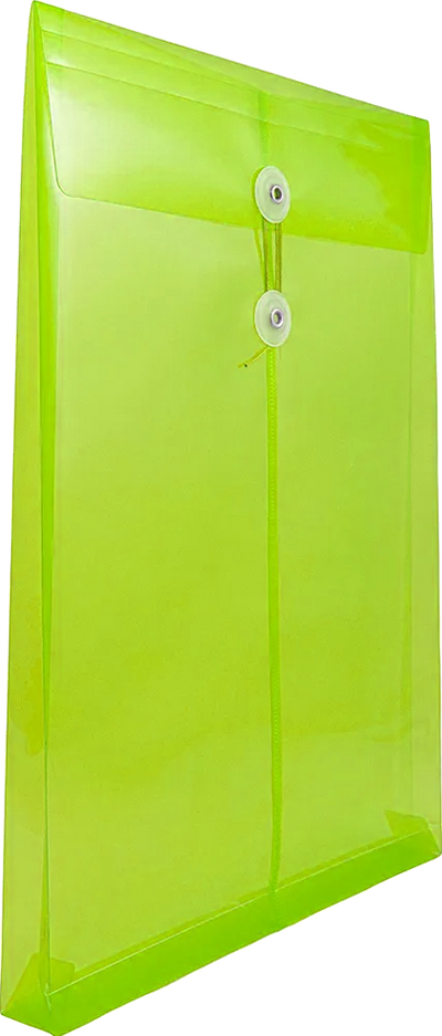 Lime Green Legal Open End Plastic Envelopes (9 3/4 x 14 1/2) with Button & String