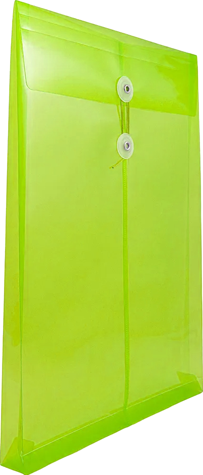 Lime Green Legal Open End Plastic Envelopes (9 3/4 x 14 1/2) with Button & String