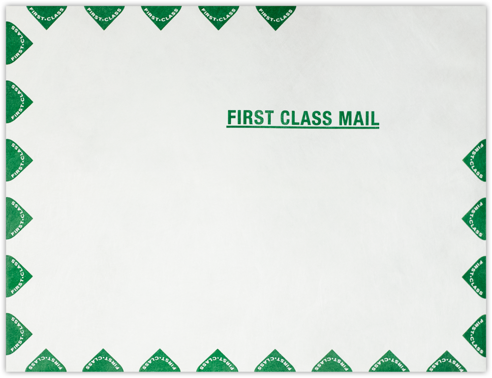 White Tyvek 14lb 9 1/2 x 12 1/2 Open End First Class Envelopes with Peel & Seal