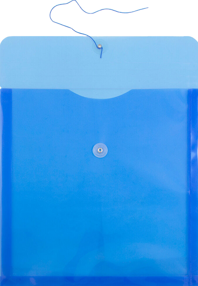 Blue 13 x 13 Square Plastic Envelopes with Button & String