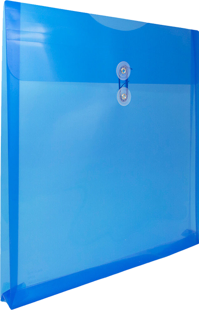 Blue 13 x 13 Square Plastic Envelopes with Button & String