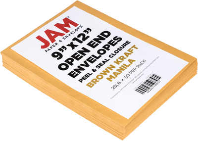 Brown Kraft 28lb 9 x 12 Open End Envelopes with Peel & Seal