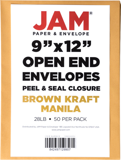 Brown Kraft 28lb 9 x 12 Open End Envelopes with Peel & Seal