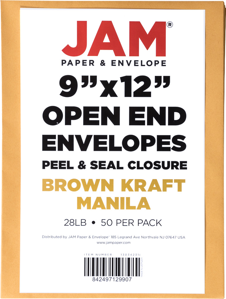 Brown Kraft 28lb 9 x 12 Open End Envelopes with Peel & Seal