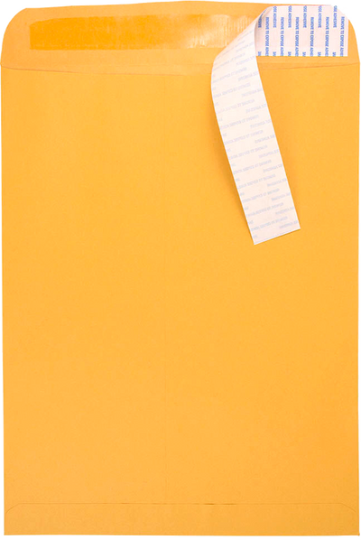 Brown Kraft 28lb 12 x 15 1/2 Open End Envelopes with Peel & Seal