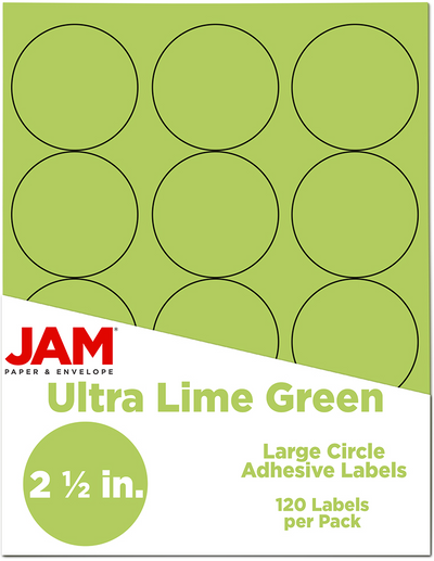 Ultra Lime Green Large 2 1/2 Inch Round Labels