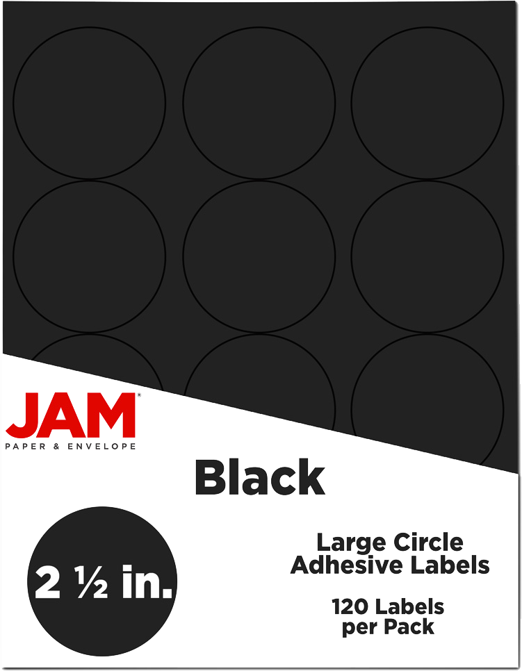 Black Medium 2 1/2 Inch Round Labels