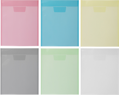 Assorted Letter Open End Plastic Envelopes (9 1/2 x 11 1/2) with Tuck Flap - 6 Pack