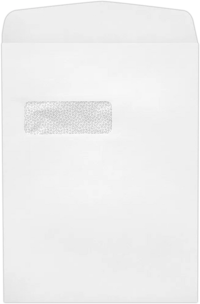 White with Security Tint 28lb 9 x 12 Open End Window Envelopes