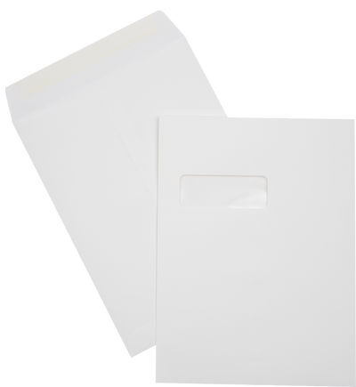 White Linen 32lb 9 x 12 Open End Window Envelopes with Peel & Seal