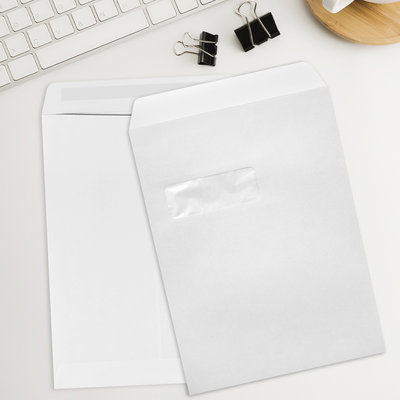 White 28lb 9 x 12 Open End Window Envelopes