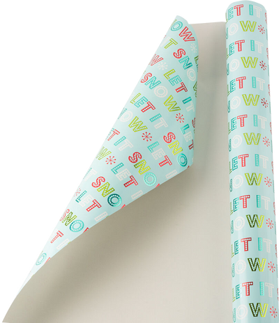 Light Blue "Let It Snow" Christmas Wrapping Paper (25 Sq Ft)