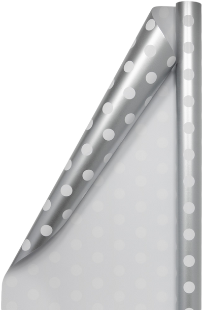 Silver with White Polka Dots Wrapping Paper (25 Sq Ft) 20lb