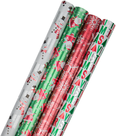 Red HoHoHo Santa Christmas Wrapping Paper Set (100 Sq Ft) - 4 Rolls