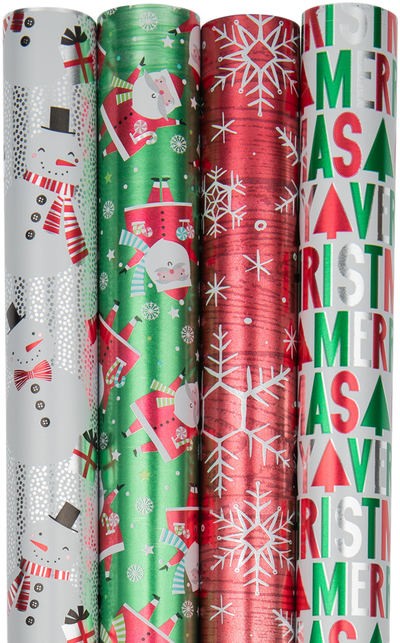 Red HoHoHo Santa Christmas Wrapping Paper Set (100 Sq Ft) - 4 Rolls