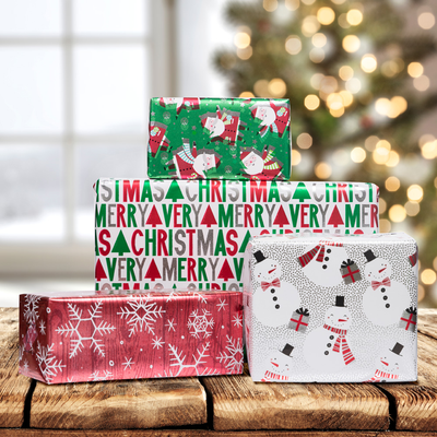 Red HoHoHo Santa Christmas Wrapping Paper Set (100 Sq Ft) - 4 Rolls