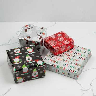 Snowy Holiday Foil Wrapping Paper Set (100 Sq Ft) - 4 Rolls