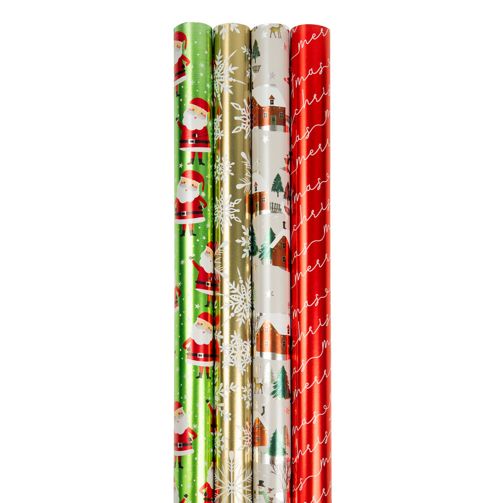 Holographic Merry Christmas Wrapping Paper Set (100 Sq Ft) - 4 Rolls