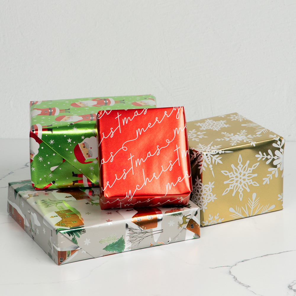 Holographic Merry Christmas Wrapping Paper Set (100 Sq Ft) - 4 Rolls