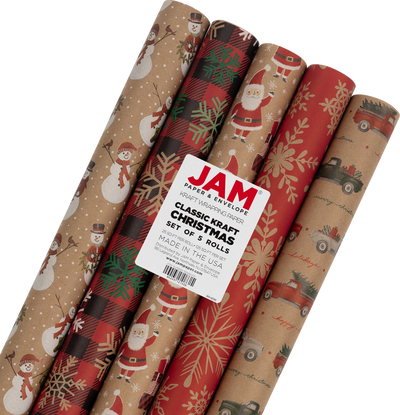Kraft Christmas Wrapping Paper Set (125 Sq Ft) - 5 Rolls