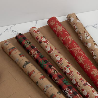 Kraft Christmas Wrapping Paper Set (125 Sq Ft) - 5 Rolls