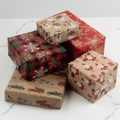 Kraft Christmas Wrapping Paper Set (125 Sq Ft) - 5 Rolls