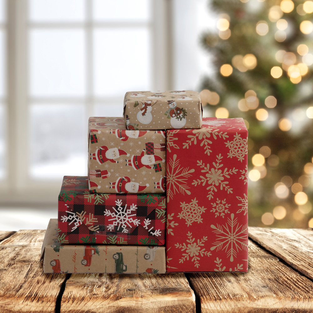 Kraft Christmas Wrapping Paper Set (125 Sq Ft) - 5 Rolls