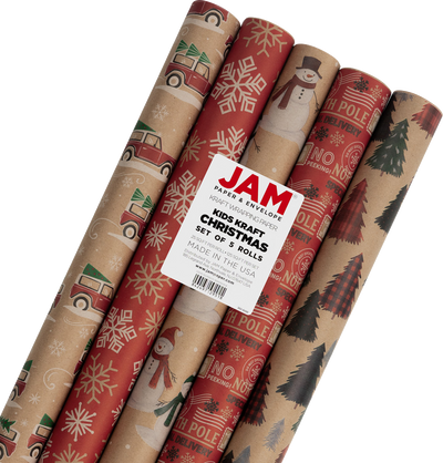Kids Kraft Christmas Wrapping Paper Set (125 Sq Ft) - 5 Rolls