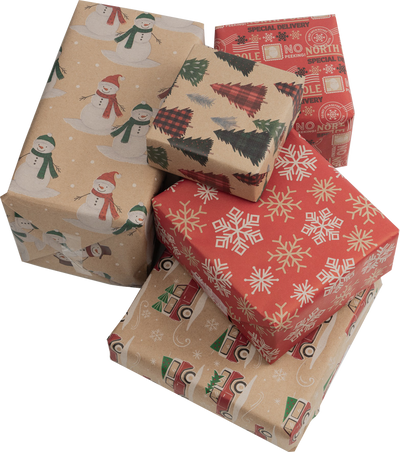Kids Kraft Christmas Wrapping Paper Set (125 Sq Ft) - 5 Rolls