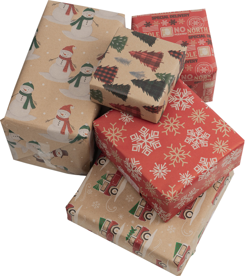 Kids Kraft Christmas Wrapping Paper Set (125 Sq Ft) - 5 Rolls