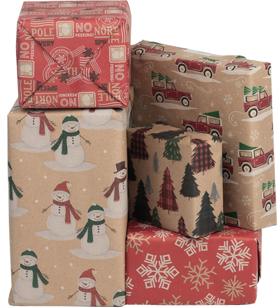 Kids Kraft Christmas Wrapping Paper Set (125 Sq Ft) - 5 Rolls