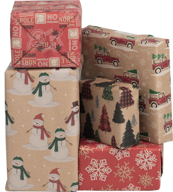 Kids Kraft Christmas Wrapping Paper Set (125 Sq Ft) - 5 Rolls