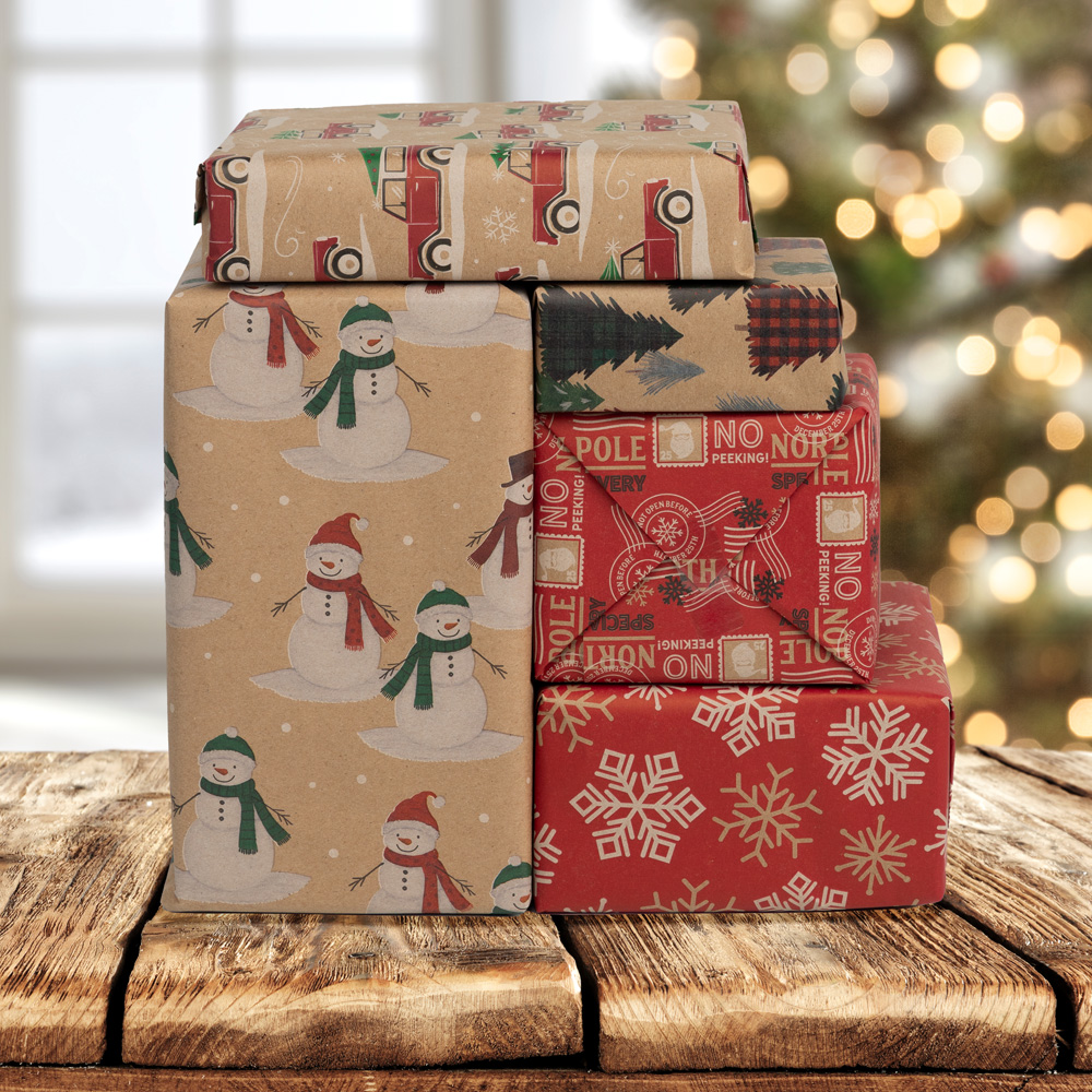 Kids Kraft Christmas Wrapping Paper Set (125 Sq Ft) - 5 Rolls