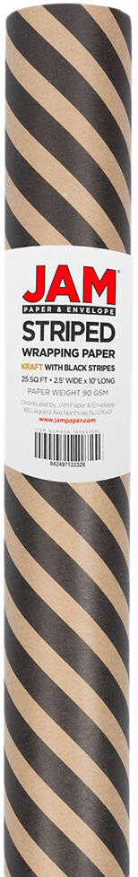 Brown Kraft and Black Stripes Wrapping Paper (25 Sq Ft)